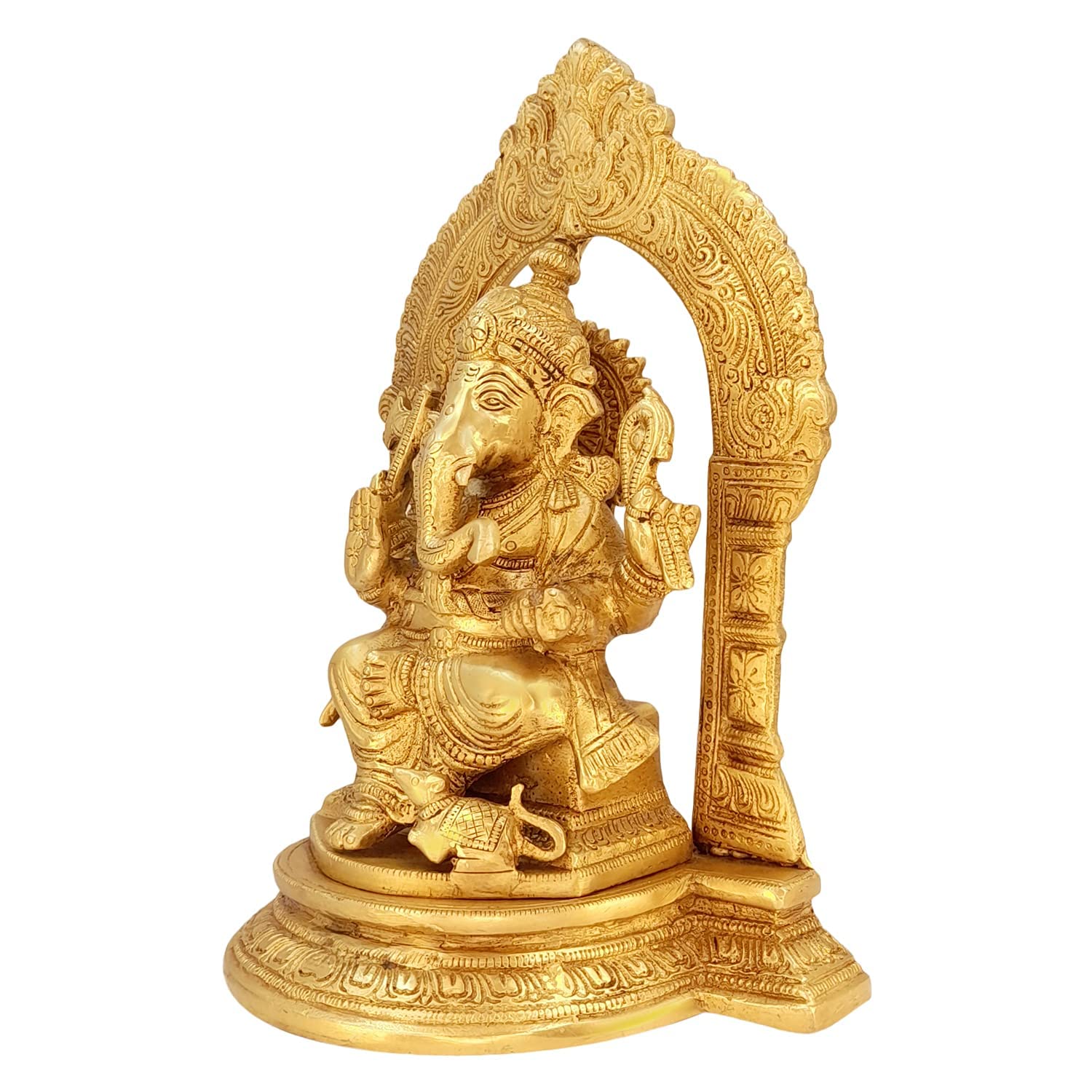 Kartique Brass Ganesh Bhagwan Sitting Mangalkari Ganesh Idol Gaon Singhasan Ganpati Murti Statue Home Office Entrance Decor Pooj